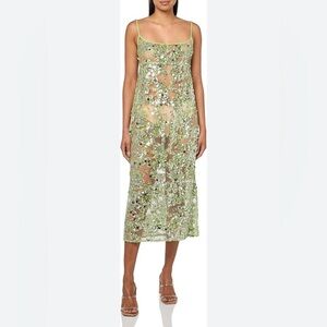 Baum und pferdgarten Green Sequin Sheer midi Dress party cocktail NWT